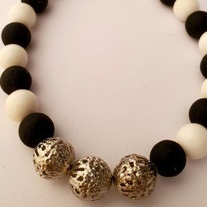 Silver tri-globe black & white bead mens and womans bracelet for you and or your